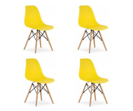 Комплект от 4 стола Скандинавски стил, Меркатон, Осака, ПП, дърво, жълто, 46х54х81 см