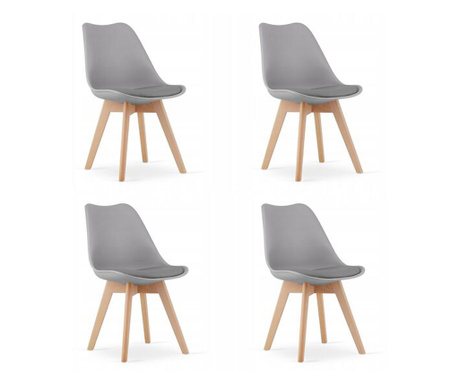 Комплект от 4 стола Скандинавски стил, Mercaton, Mark, PP, дърво, сиво, 49x42x82 см