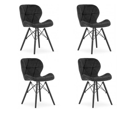 Комплект от 4 стола Скандинавски стил, Меркатон, Лаго Кадифе, кадифе, дърво, черен, 47х36х73.5 см