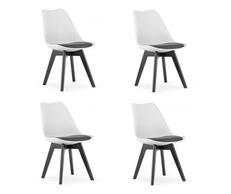 Комплект от 4 стола Скандинавски стил, Mercaton, Mark, PP, дърво, черно и бяло, черна възглавница, 49x43x82 см