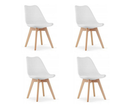 Комплект от 4 стола Скандинавски стил, Mercaton, Mark, PP, дърво, бяло, 49x43x82 см