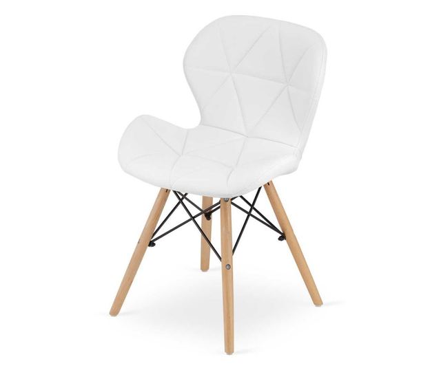 Scaun stil scandinav, Mercaton, Lago, piele ecologica, lemn, alb, 47x38x73 cm