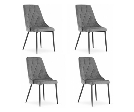 4 székből álló készlet skandináv stílus, Mercaton, Imola, bársony, fém, szürke, 48,5x61x93,5 cm