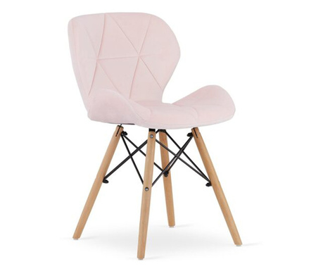 Стол в скандинавски стил, Меркатон, Лаго, кадифе, дърво, розово, 48x43x74 см