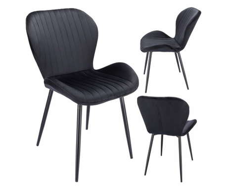 Skandináv stílusú szék, Jumi, Veira, bársony, fém, fekete, 52x57x85 cm