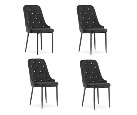 Комплект от 4 стола в скандинавски стил, Mercaton, Amore, кадифе, метал, черен, 48x56x93 cm