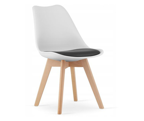 Skandináv stílusú szék, Mercaton, Mark, PP, fa, fehér, fekete párna, 49x43x82 cm, 49x43x82 cm
