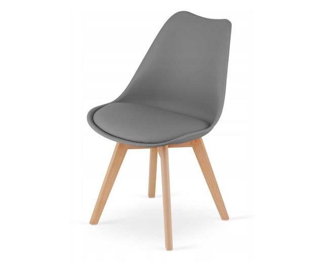 Scaun Mercaton, Stil Scandinav, cu Picioare din Lemn de Fag, Sezut din PP si Perna din Piele Ecologica, 49 x 43 x 82 cm, Grafit