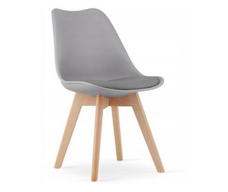 Scaun Mercaton, Stil Scandinav, cu Picioare din Lemn de Fag, Sezut din PP si Perna din Piele Ecologica, 49 x 43 x 82 cm, Gri