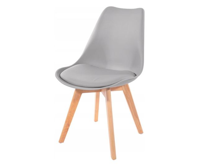 Scaun Mercaton, Stil Scandinav, cu Picioare din Lemn de Fag, Sezut din PP si Perna din Piele Ecologica, 49 x 43 x 82 cm, Gri