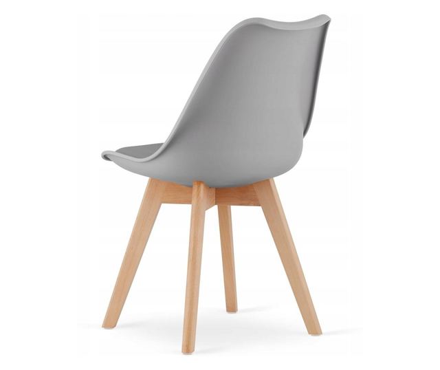 Scaun Mercaton, Stil Scandinav, cu Picioare din Lemn de Fag, Sezut din PP si Perna din Piele Ecologica, 49 x 43 x 82 cm, Gri