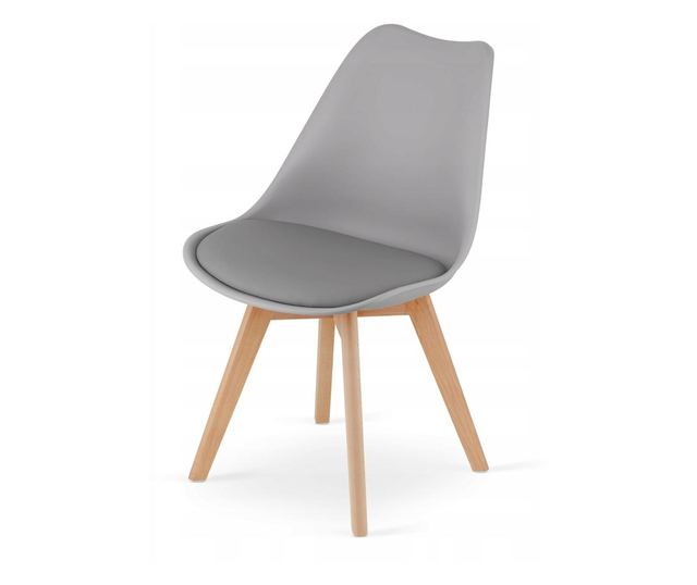 Scaun Mercaton, Stil Scandinav, cu Picioare din Lemn de Fag, Sezut din PP si Perna din Piele Ecologica, 49 x 43 x 82 cm, Gri