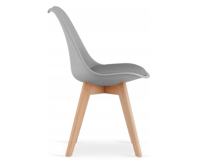 Scaun Mercaton, Stil Scandinav, cu Picioare din Lemn de Fag, Sezut din PP si Perna din Piele Ecologica, 49 x 43 x 82 cm, Gri