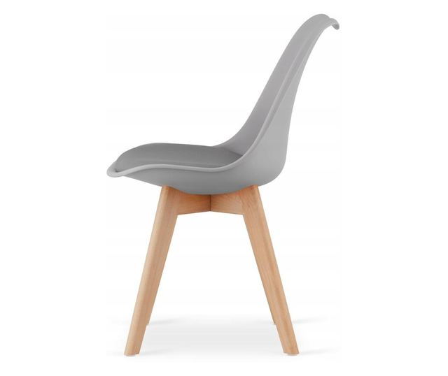 Scaun Mercaton, Stil Scandinav, cu Picioare din Lemn de Fag, Sezut din PP si Perna din Piele Ecologica, 49 x 43 x 82 cm, Gri