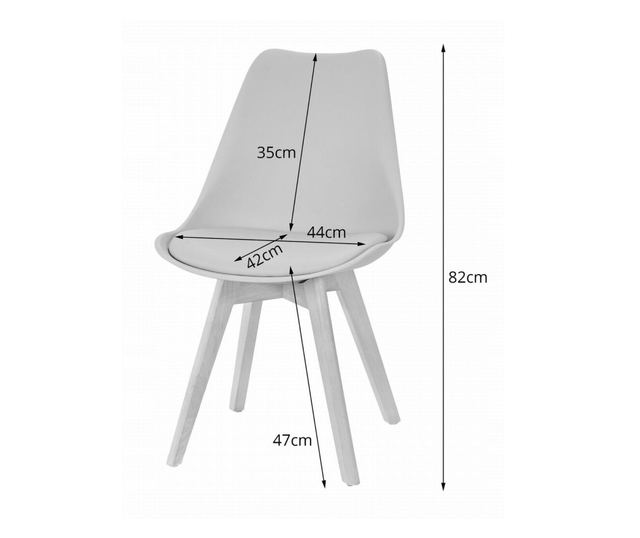 Scaun Mercaton, Stil Scandinav, cu Picioare din Lemn de Fag, Sezut din PP si Perna din Piele Ecologica, 49 x 43 x 82 cm, Gri