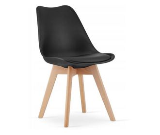 Scaun Mercaton, Stil Scandinav, cu Picioare din Lemn de Fag, Sezut din PP si Perna din Piele Ecologica, 49 x 43 x 82 cm, Negru