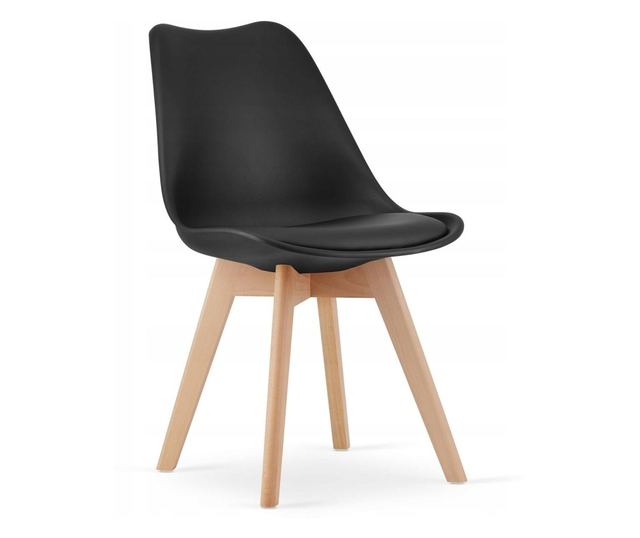 Scaun Mercaton, Stil Scandinav, cu Picioare din Lemn de Fag, Sezut din PP si Perna din Piele Ecologica, 49 x 43 x 82 cm, Negru