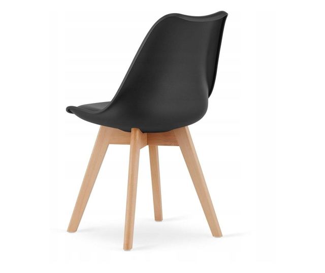 Scaun Mercaton, Stil Scandinav, cu Picioare din Lemn de Fag, Sezut din PP si Perna din Piele Ecologica, 49 x 43 x 82 cm, Negru