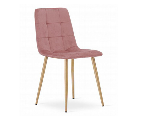 Стол в скандинавски стил, Меркатон, Кара, кадифе, дърво, розово, 44.5x50.5x87 см