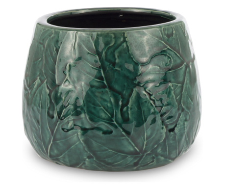 Ghiveci ceramica verde, model frunze, 14x18x18 cm