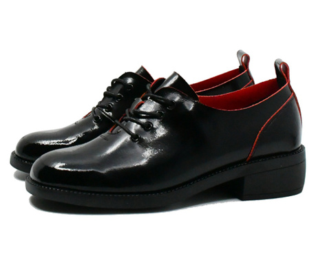 Pantofi damă Formazione Oxford negru cu roșu din lac-37