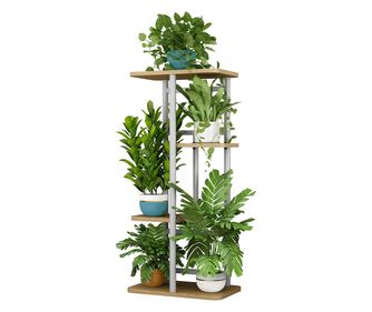 Бяла метална стойка за цветя с рафтове от дъб Сонома 36x23.5x74 см