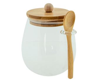 Set od 4 staklene posude s poklopcima od bambusa - 12x11x13 cm, 660 ml