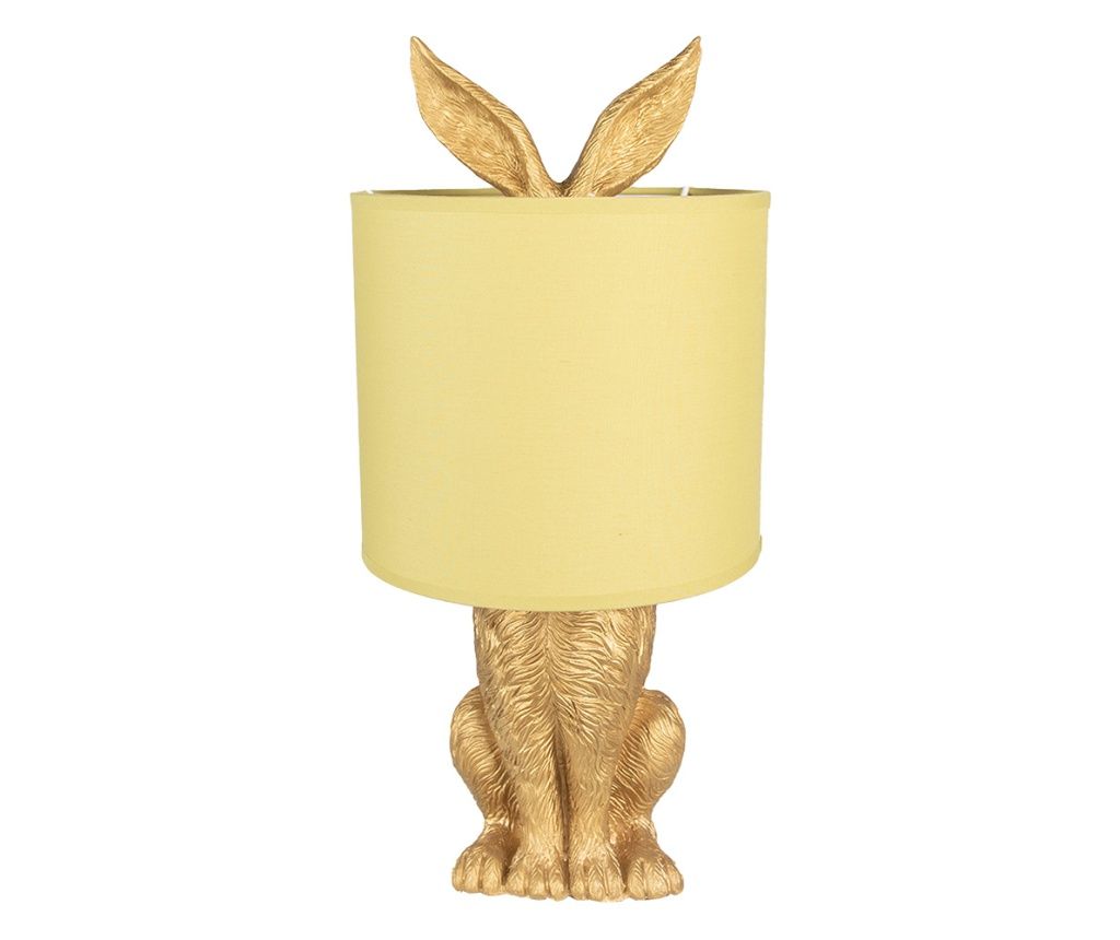 Zlatá stolná lampa z polyresinu so žltým tienidlom - Zajačic 20x43 cm
