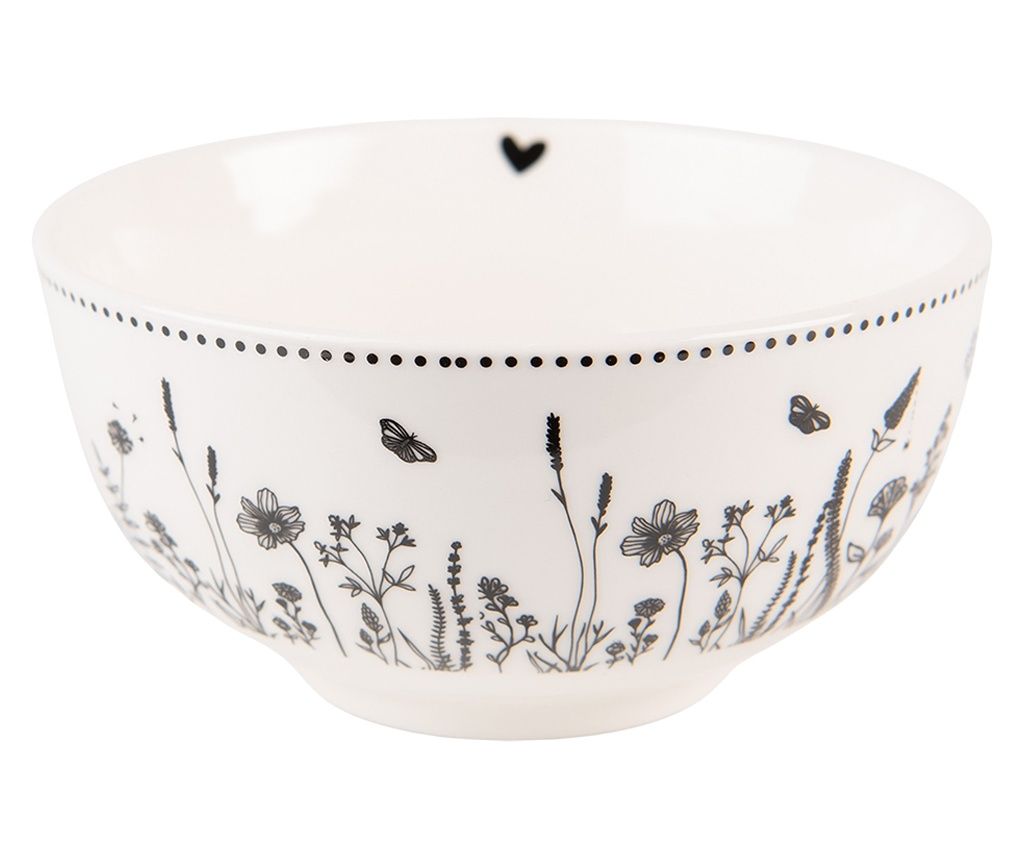 Set 6 bež in črnih porcelanastih skled, 14x7 cm, 500 ml