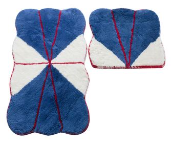 Set 2 covorase baie Chilai Ultra Lessi Albastru, 60x100cm/50x60cm, acril, 18-30mm, 1.5 kg, petale, albastru/alb