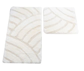 Set 2 covorase baie Chilai Ultra Alya Unt, 60x100cm/50x60cm, acril, 18-30mm, 1.5 kg, dungi, alb murdar