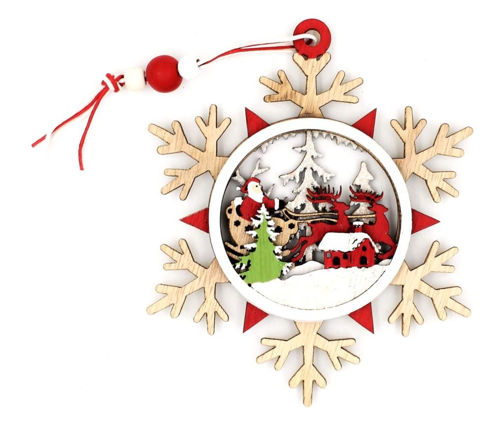 Wooden Christmas Ornament, Multicolor - Snowflake - Star - Christmas Eve