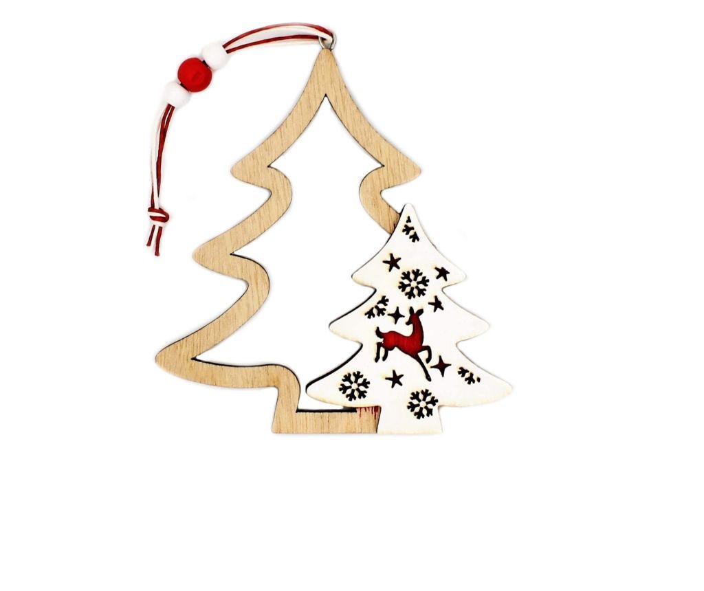 Bijeli i krem drveni ukras u obliku jele