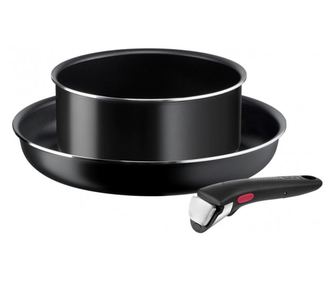 Set vase Tefal Ingenio Easy Cook & Clean L1539243, 3 piese, 20-28cm, aluminiu, negru
