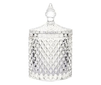 Elegáns Pufo Luxus üveg cukorka tetővel, 17 cm, átlátszó
