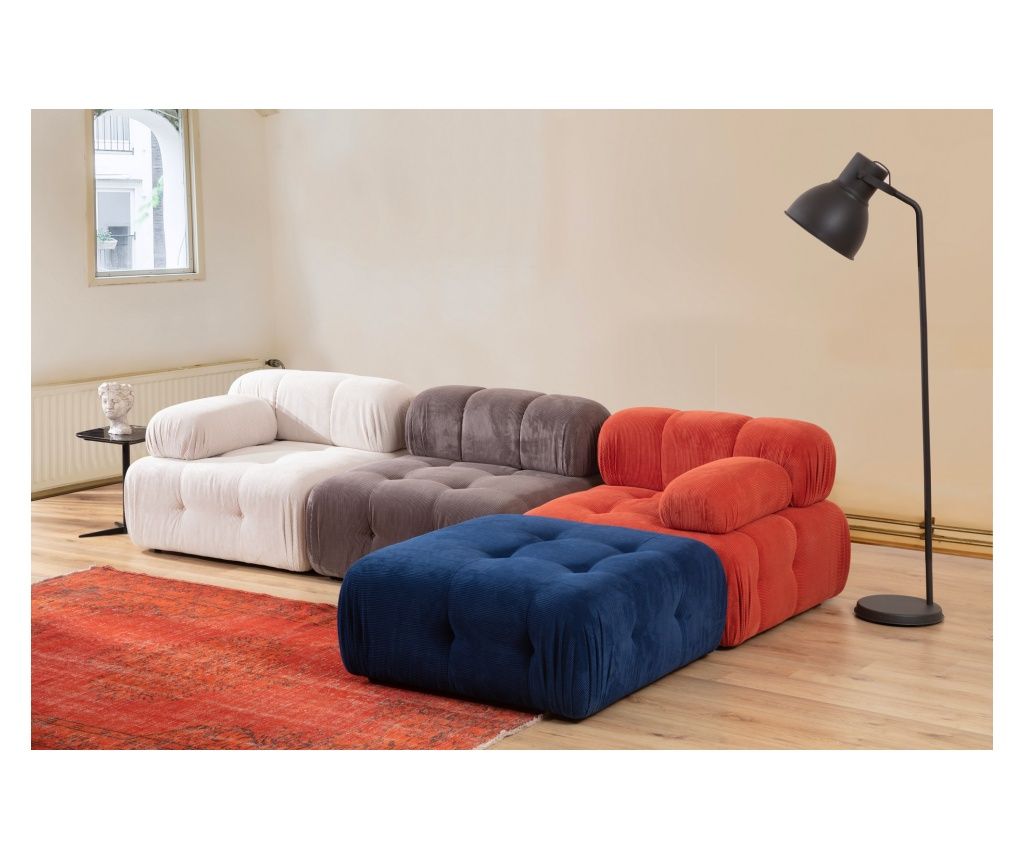 Corner Sofa Doblo 3 Seater with Pouffe ( L1-O1-1R-Pouffe) - Multicolor