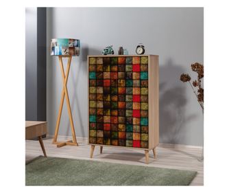 Dulap Multifunctional Multibox cu 2 usi, Stejar / Multicolor, 80 x 36 x 127 cm