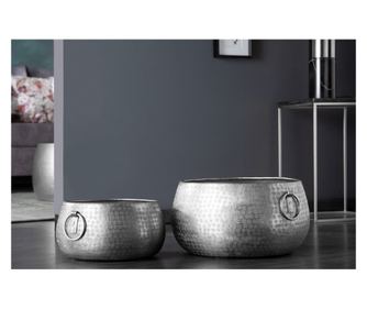 Σετ 2 διακοσμητικά μπολ, μέταλλο, ασημί, 40x19x40 εκ.