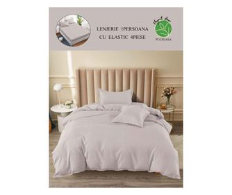 SET LENJERIE DE PAT 1 PERSOANA, 4 PIESE, CU ELASTIC, UNI, T60-69  140x200