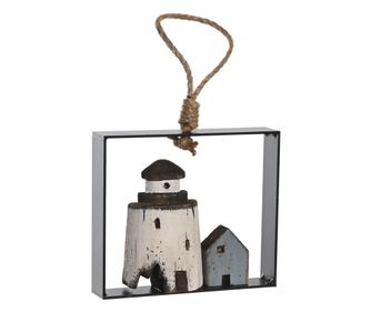 Decoratiune de perete, cadru metalic si model far, 15x13 cm