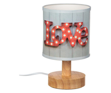 Настолна лампа, Щампа Love, Дърво, PVC, 12,5х21 см, Бежов/Сив