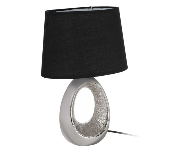 Настолна лампа, Релефен дизайн, Керамика, PVC, 23х12х33см, Сребрист/Черен