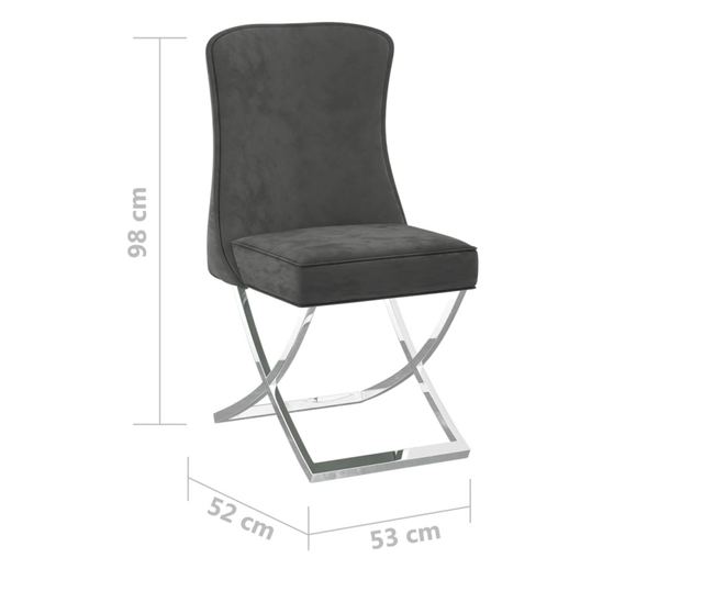 Stolica za blagovaonicu, siva, 53x52x98 cm, baršun i nehrđajući čelik