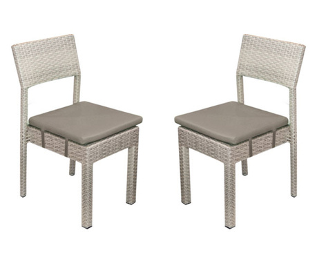 RAKI NORTE Set 2 scaune gradina/terasa poliratan, cadru aluminiu, perna gri