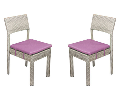 RAKI NORTE Set 2 scaune gradina/terasa poliratan, cadru aluminiu, perna mov