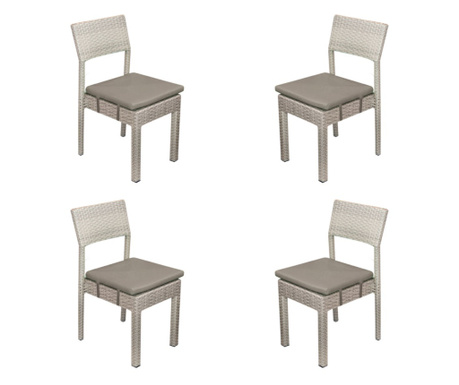RAKI NORTE Set 4 scaune gradina/terasa poliratan, cadru aluminiu, perna gri
