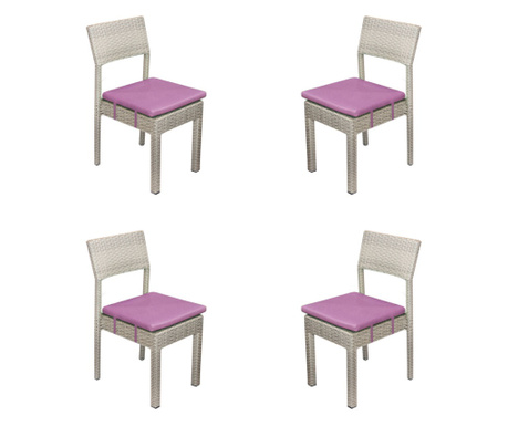 RAKI NORTE Set 4 scaune gradina/terasa poliratan, cadru aluminiu, perna mov