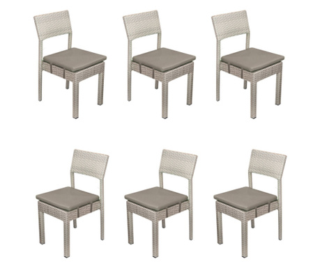RAKI NORTE Set 6 scaune gradina/terasa poliratan, cadru aluminiu, perna gri