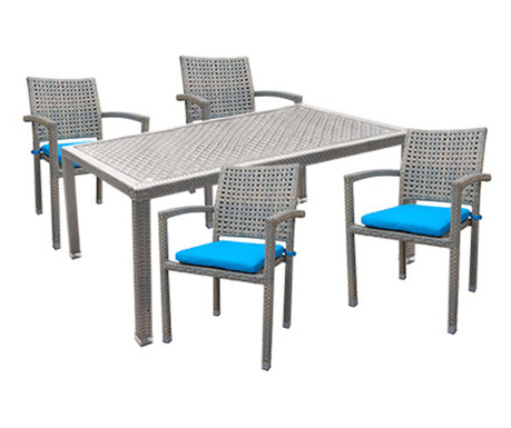 RAKI GOIAS Set mobilier gradina poliratan gri, masa 160x90x75cm si 4 scaune cu perne, cadru aluminiu