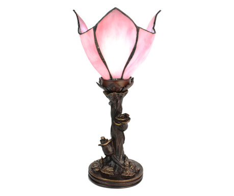 Lampa Tiffany ružičasto staklo smeđa poliresin 18x32 cm